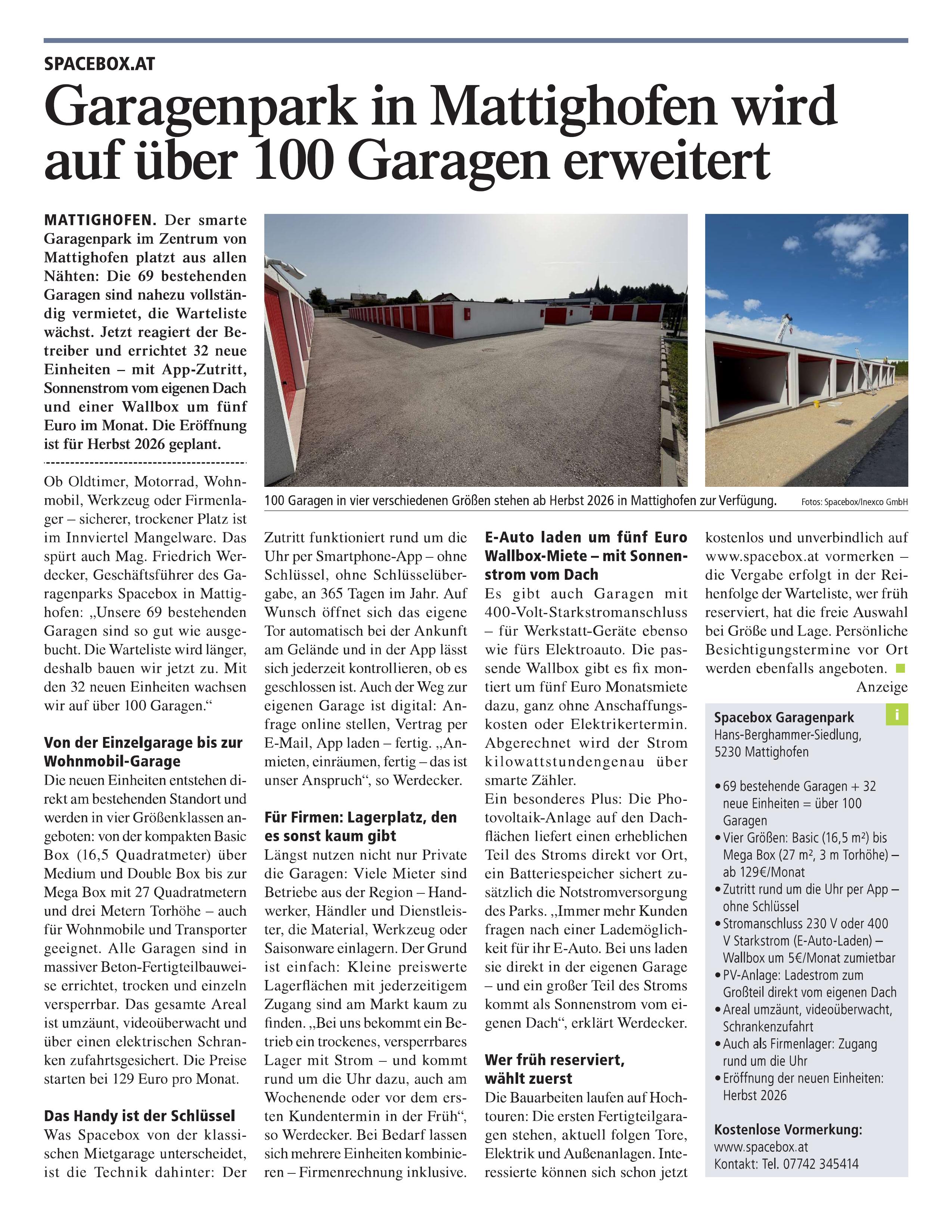 Tips-Artikel: Spacebox Garagenpark Mattighofen wird erweitert